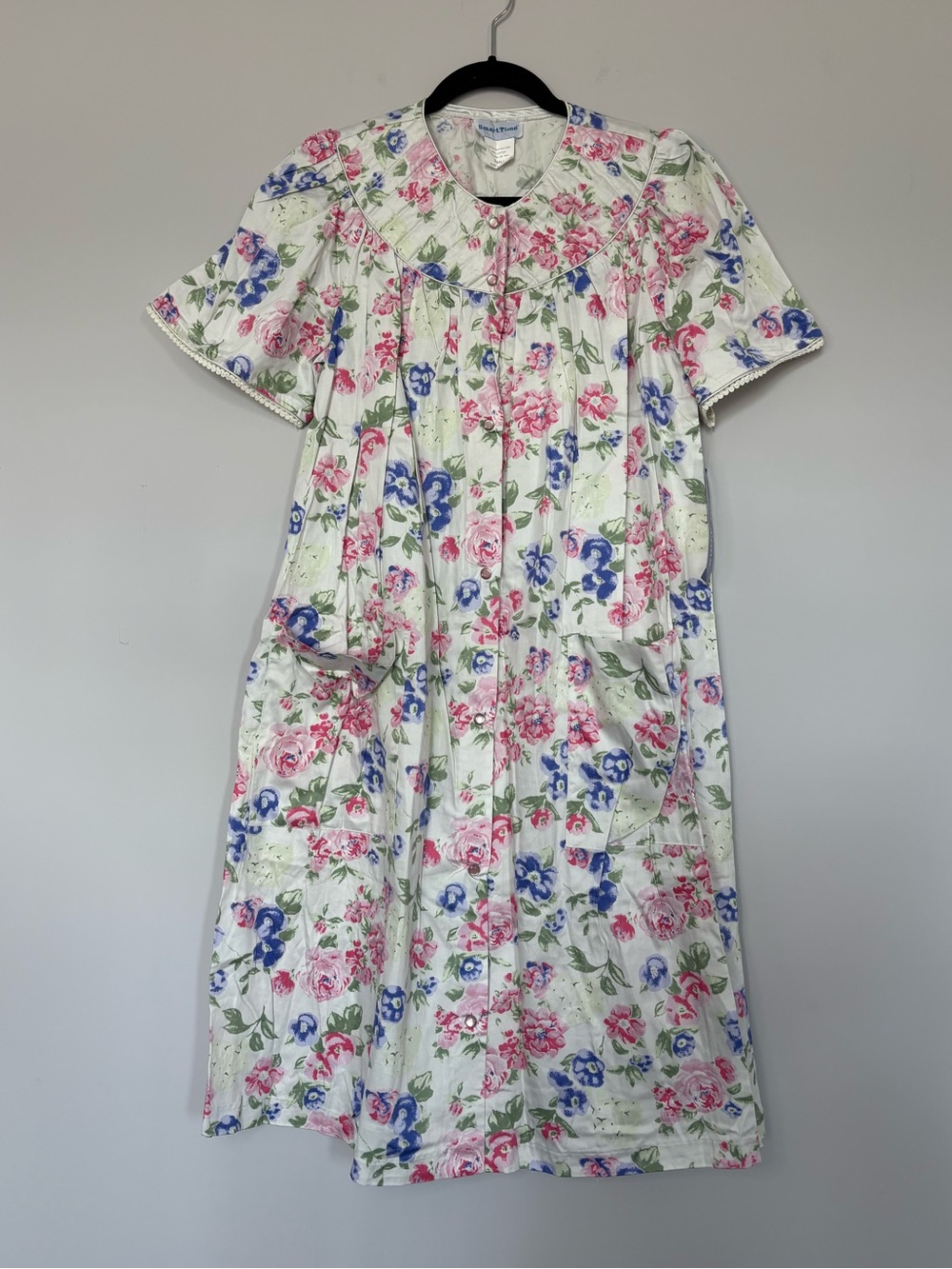 NWT Vintage Smart Time Floral House Dress Button Front Pockets Nightgown Size S